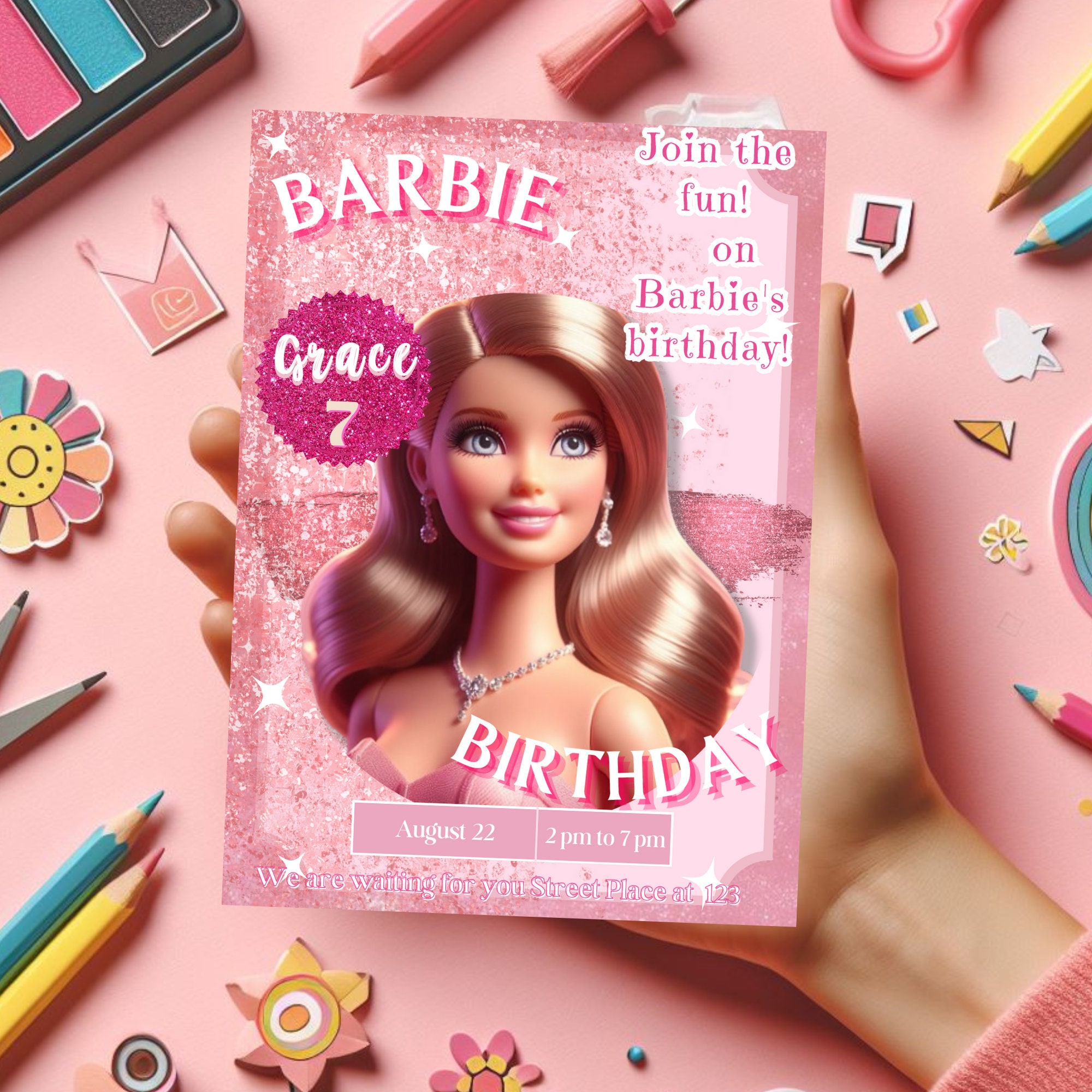 Barbie Birthday Invitation / Doll Party Invitation / Editable Digital