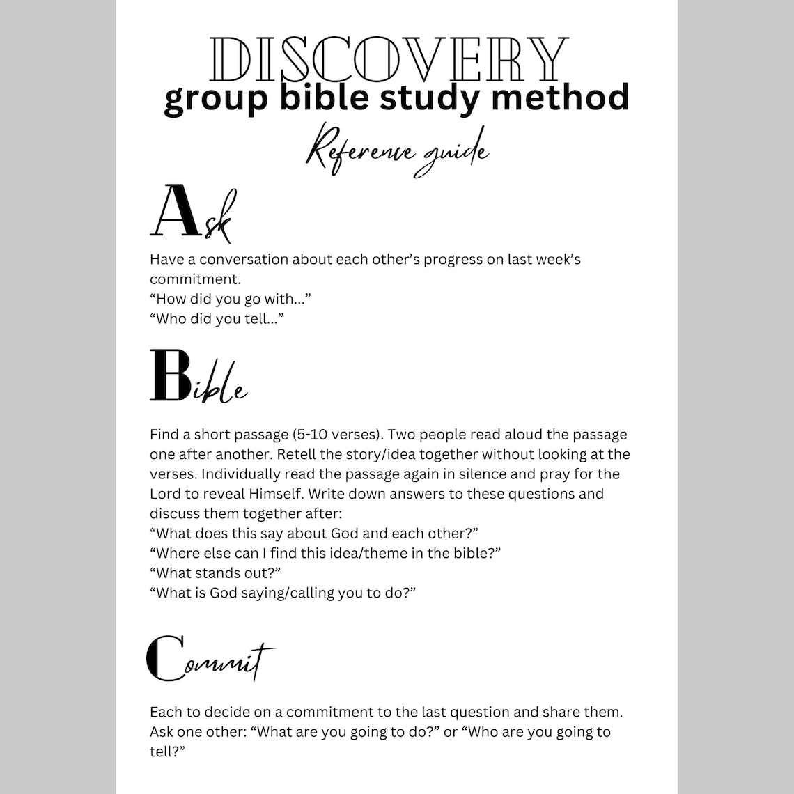 Discovery Bible Method DBM Group Bible Study Printable Download ...
