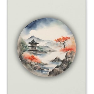 Japandi Canvas Painting ZEN CIRCLE 1, Minimalist Zen Wall Art Gift, Living Room Wall Decor, Japanese Ink-Wash Artwork, Signed Original Art