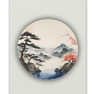 Japandi Canvas Painting ZEN CIRCLE 5, Minimalist Zen Wall Art Gift, Living Room Wall Decor, Japanese Ink-Wash Artwork, Signed Original Art