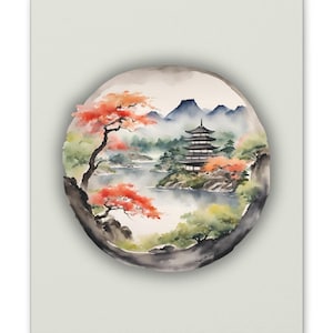 Japandi Canvas Painting ZEN CIRCLE 3, Minimalist Zen Wall Art Gift, Living Room Wall Decor, Japanese Ink-Wash Artwork, Signed Original Art