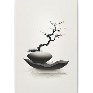 Japandi Canvas Painting ZEN 51, Minimalist Zen Wall Art Gift, Living Room Wall Decor, Japanese Ink-Wash Artwork, Signed Original Canvas Art