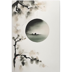 Japandi Canvas Painting ZEN 57, Minimalist Zen Wall Art Gift, Living Room Wall Decor, Japanese Ink-Wash Artwork, Signed Original Canvas Art