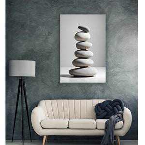Japandi Canvas Painting ZEN ROCK FORMATION 5, Minimalist Zen Wall Art, Living Room Wall Decor, Japanese Ink-Wash Artwork, Canvas Art Print