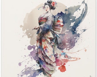 Geisha #12 KANACHISA, Artist-Signed Original Art On Canvas, Japanese Wall Art, Kimono, Large Wall Decor, Fine Art, Watercolor Painting
