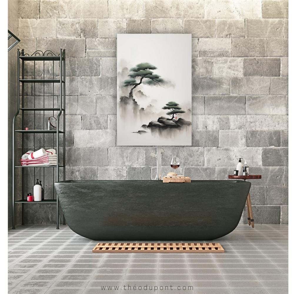 Japandi Canvas Painting ZEN 49, Artist-signed Japanese Ink-wash