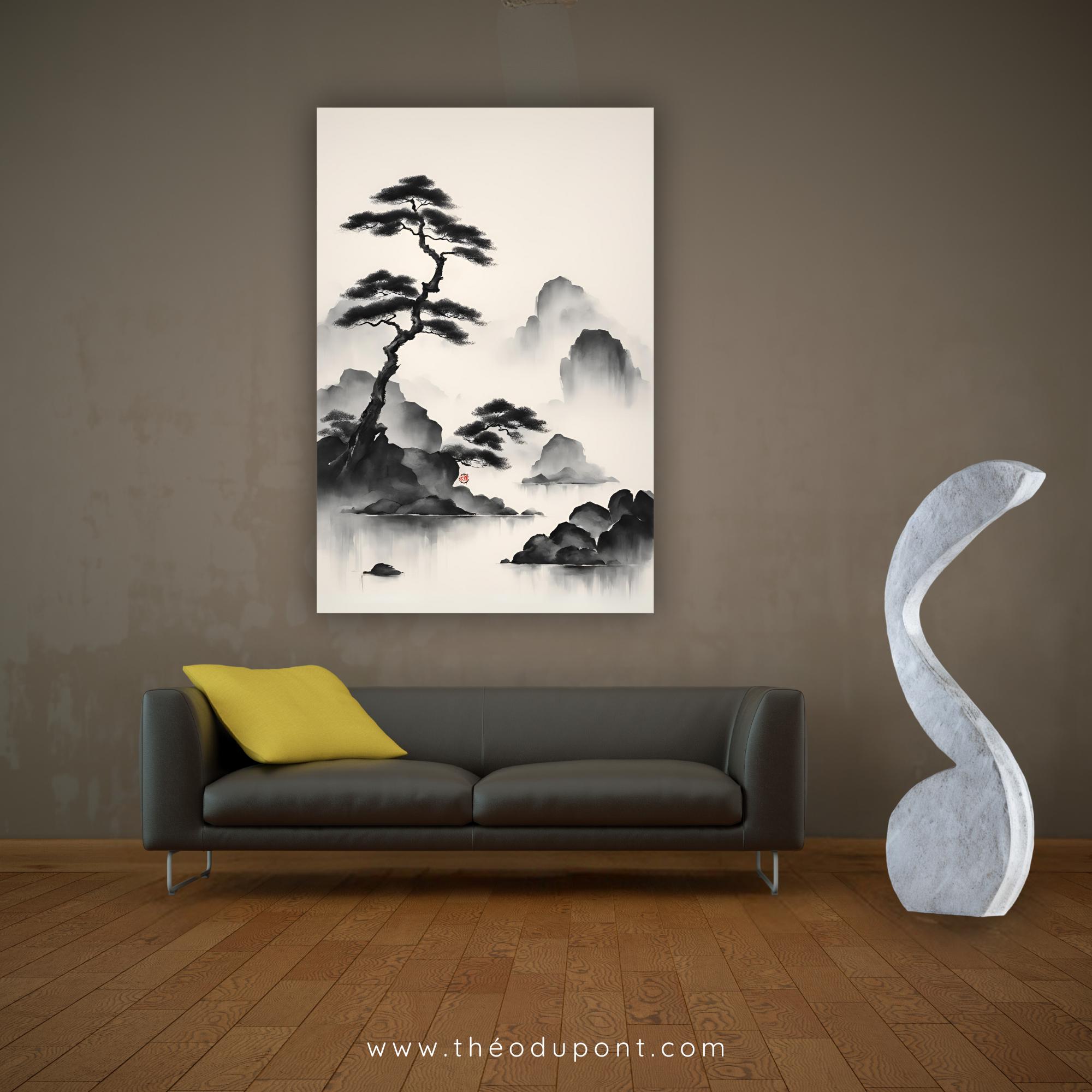 Japandi Canvas Painting ZEN 64, Artist-signed Japanese Ink-wash