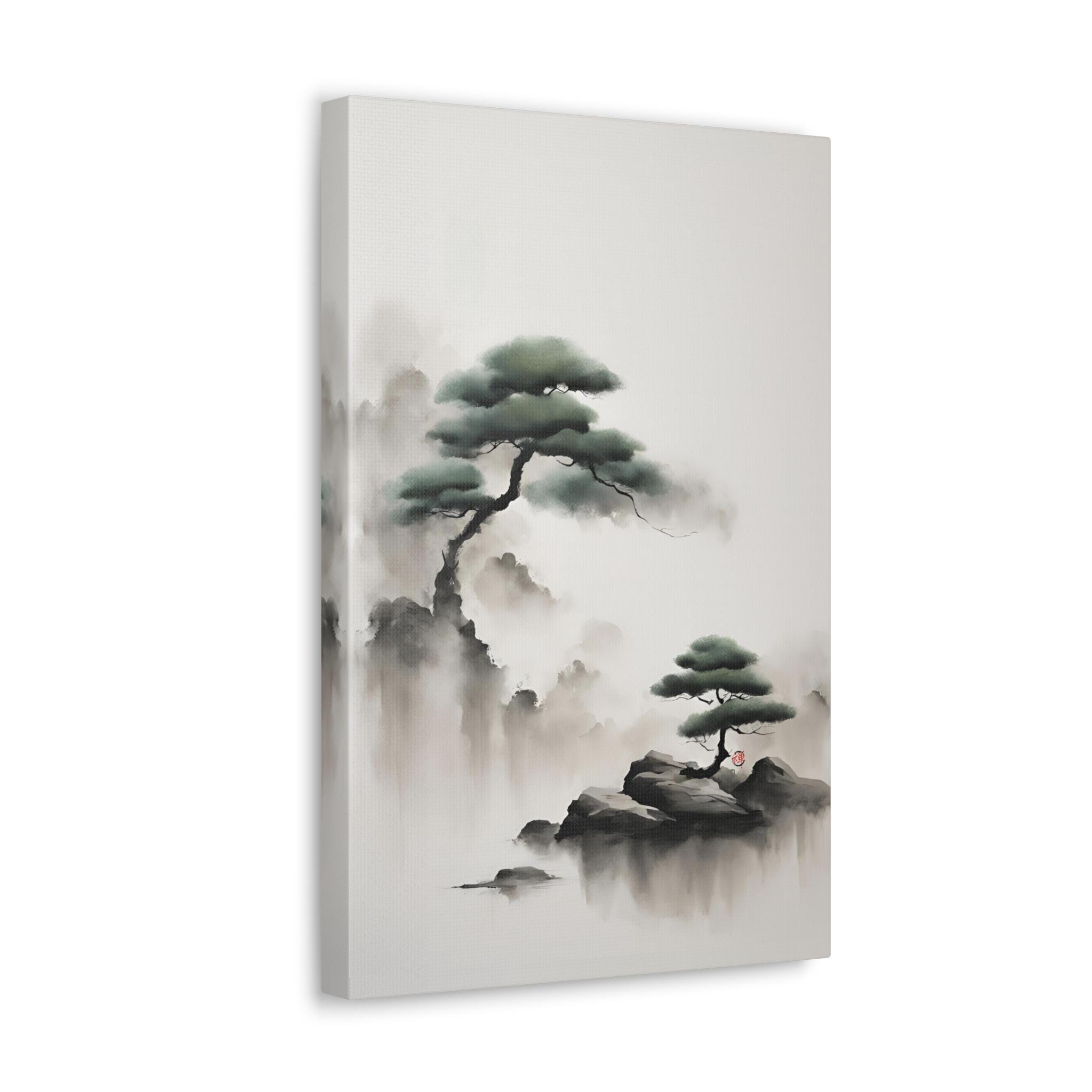 Japandi Canvas Painting ZEN 49, Artist-signed Japanese Ink-wash