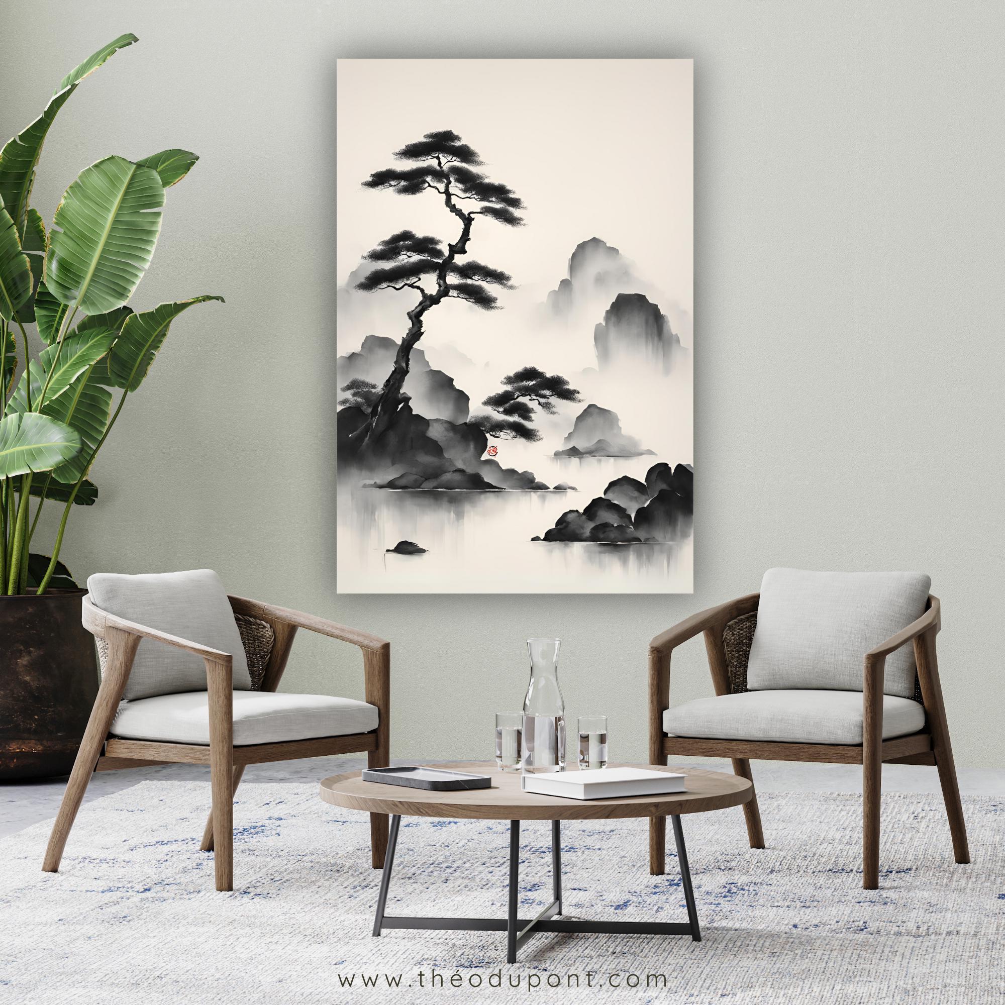 し*う様 温　絵画　鉛筆画　on sato Japandi Canvas Painting ZEN 64, Artist-signed Japanese Ink-wash