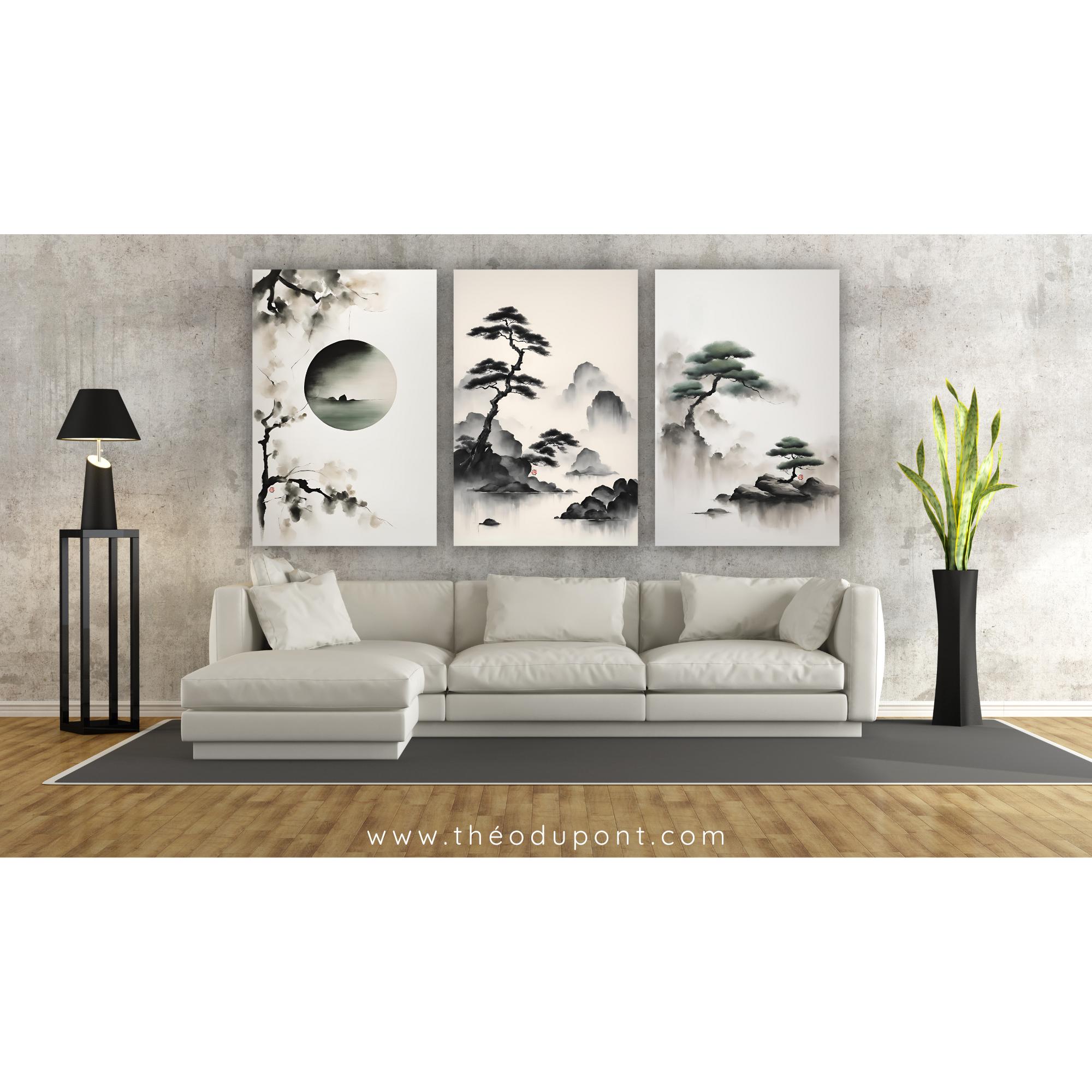 Japandi Canvas Painting ZEN 64, Artist-signed Japanese Ink-wash