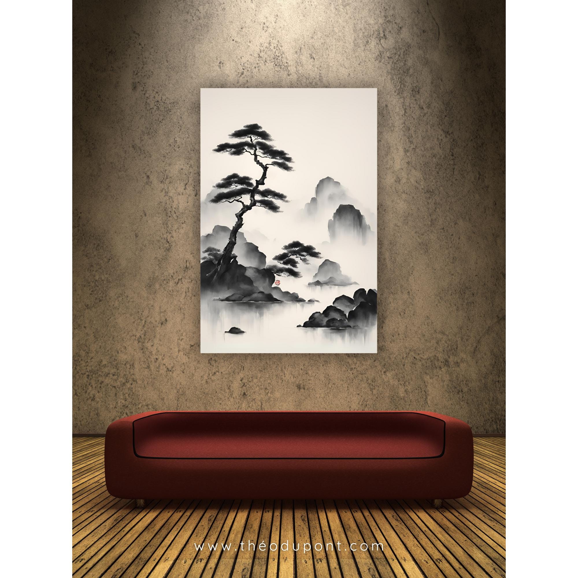 Japandi Canvas Painting ZEN 64, Artist-signed Japanese Ink-wash