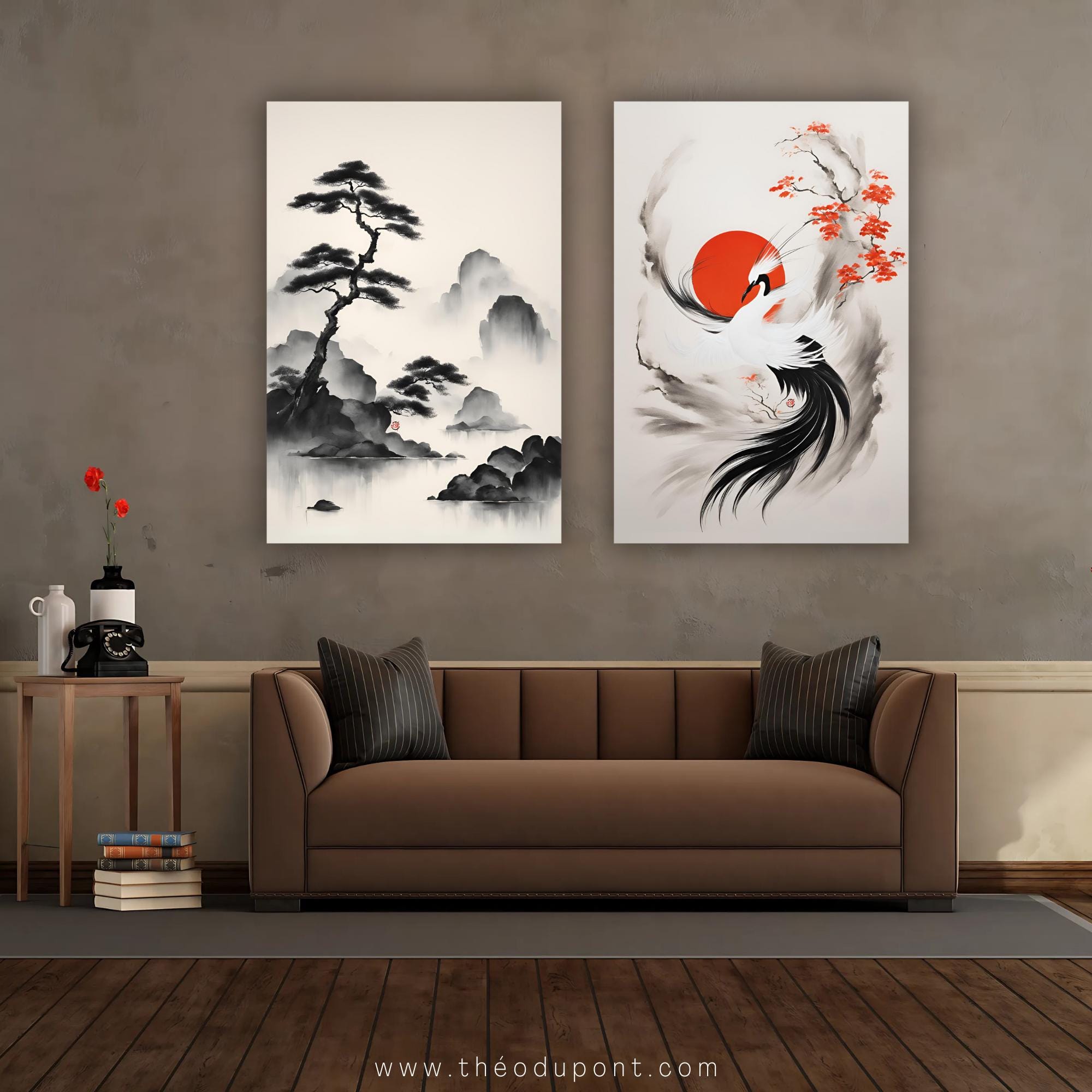 Japandi Canvas Painting ZEN 64, Artist-signed Japanese Ink-wash