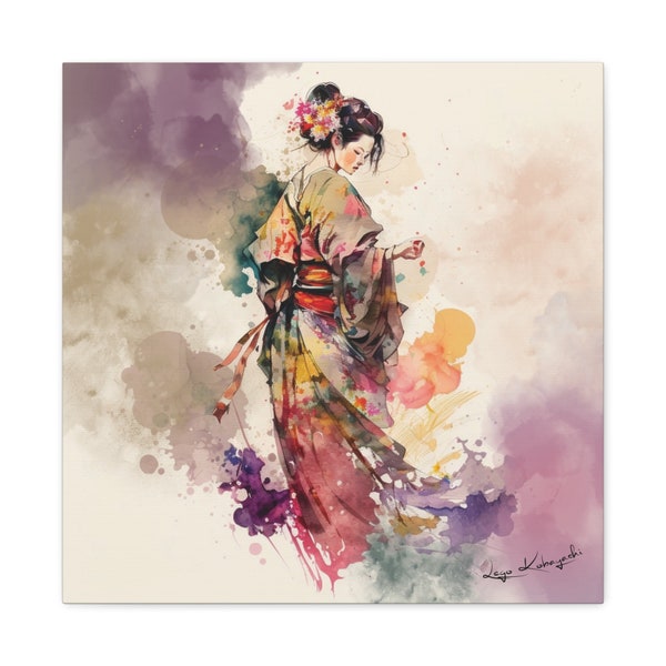 Geisha #9 MITSUHANA, Artist-Signed Original Art On Canvas, Japanese Wall Art, Kimono, Large Wall Decor, Fine Art, Watercolor Painting