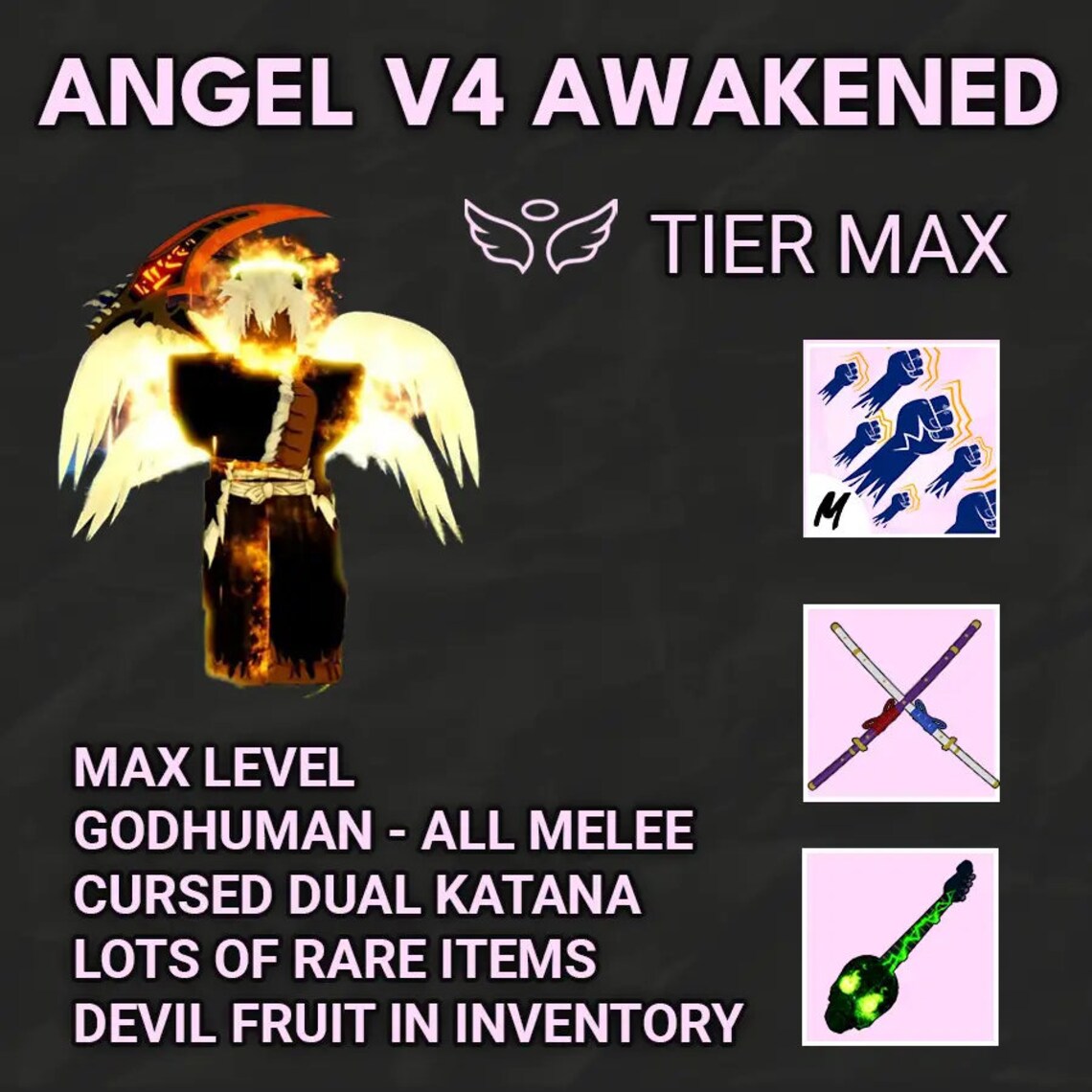Blox Fruits Angel V4 LVL 2550 Roblox - Etsy