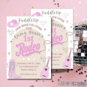 1st Rodeo Birthday Party Invitation, Pink Cowgirl First Birthday, Country Western Digital Invitation Template