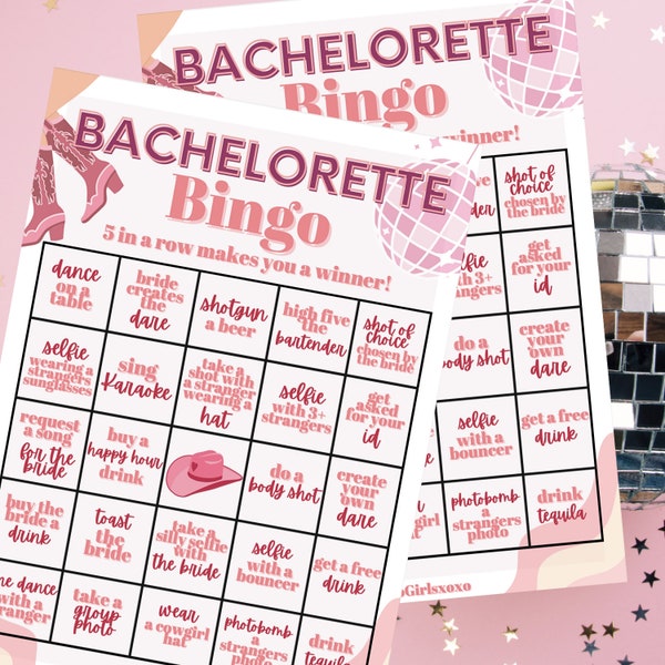 Disco Cowgirl Bachelorette Bingo, Customizable Bachelorette Bingo Game, Bachelorette Party Games, Trendy Bachelorette Games