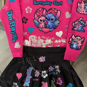 Custom Girls PLEATED Skirt outfit, Custom skirt Birthday outfit, Custom skirt with sweatshirt outfit, Custom sweatshirt, Character outfit