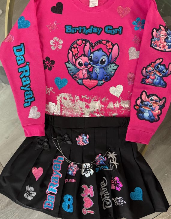 Custom Girls PLEATED Skirt outfit, Custom skirt Birthday outfit, Custom skirt with sweatshirt outfit, Custom sweatshirt, Character outfit