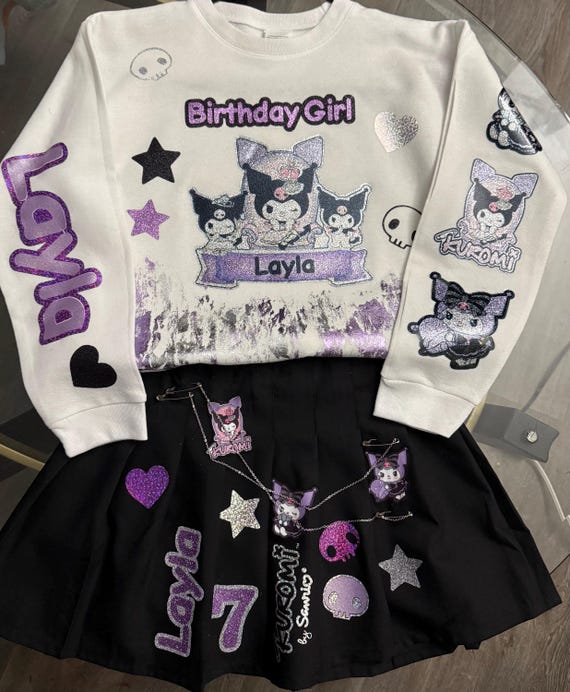 Custom Girls PLEATED Skirt outfit, Custom skirt Birthday outfit, Custom skirt with sweatshirt outfit, Custom sweatshirt, Character outfit