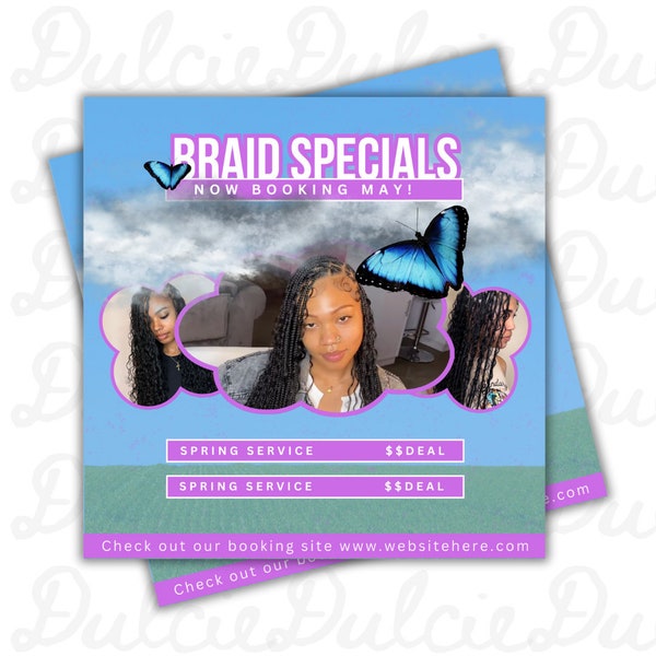 Braid Specials Flyer | Spring Deals | May Bookings Flyer | Braider Flyers | Braid Spring Deals |  Braiders, Hairstylists, Nails, Lashes, MUA