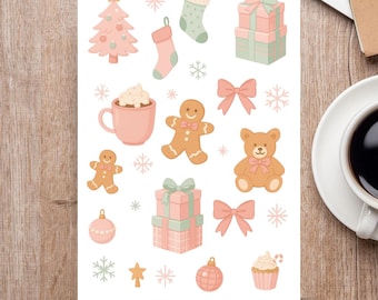 Hoja de pegatinas navideñas en tonos pastel