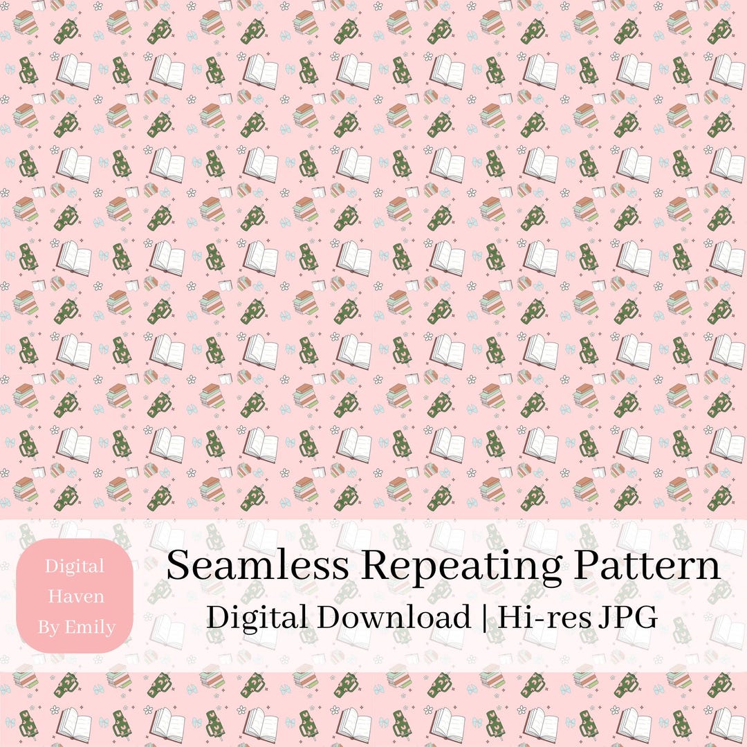 Small Scale Cozy Bookish Seamless Pattern - 12x12 Digital Download for ...
