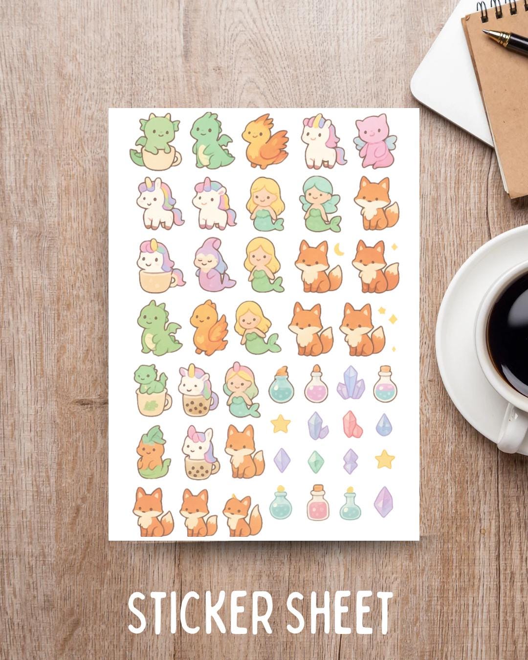 Mini Kawaii Creatures 2 Sticker Sheets – Journal and Planner Stickers ...