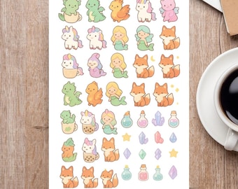 Mini Kawaii Creatures 2 Stickerbögen für Planer und Planer | Scrapbooking Zubehör | Bujo Accessoires |  Aufkleber