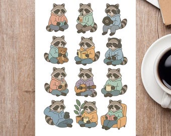 Raccoons in Sweaters | Sticker Sheets | Planner Stickers | Journal Stickers | Fun Stickers - Animal Stickers - Trash Panda
