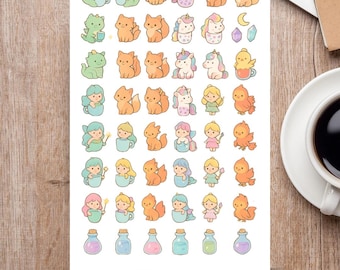 Mini Kawaii Creatures Sticker Blätter – Journal und Planner Sticker | Scrapbooking Zubehör | Bujo Accessoires |  Aufkleber