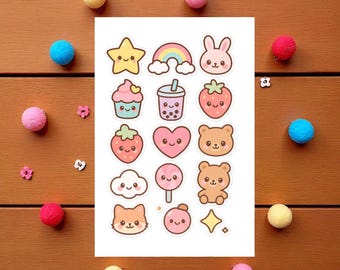 Pastell Kawaii Cuties Sticker Bogen – Journal und Planner Sticker | Scrapbooking Zubehör | Bujo Accessoires |  Aufkleber
