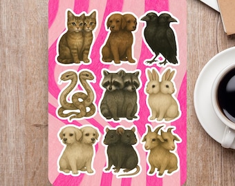 Two-Headed Animals Sticker Sheet | A5 Journal Stickers