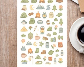 Kawaii Goes Camping Sticker, Tagebuch und Planner Sticker | Scrapbooking Zubehör | Bujo Accessoires |  Aufkleber