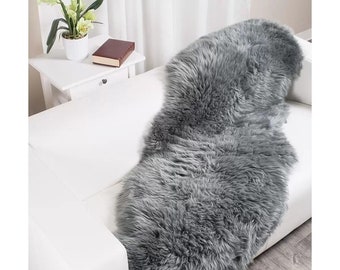 Genuine Australian Sheepskin Rug Large | Grey Sheepskin Double Pelt | Fur Throw 2ft x 6ft | Western Area Runner