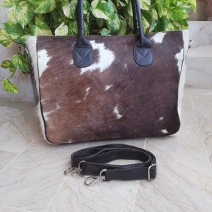 Bolso de mano de piel de vaca para mujer, hecho a mano, con pelo de vaca, tricolor, grande, regalo
