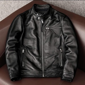 Blouson moto en cuir noir pour homme | Blouson motard en cuir de mouton sur mesure pour homme, style vintage, coupe ajustée, NEUF