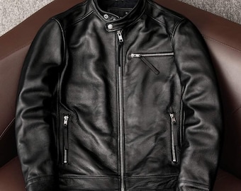 Men's Handmade Black Sheep Leather Biker Jacket: Slim Fit Vintage Style Men Leather Jacket Gift for love