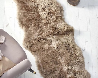 Genuine Australian Sheepskin Rug Large | Taupe Brown Sheepskin Double Pelt | Fur Throw 2ft x 6ft | Western Area Runner