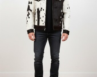 Äkta kohudhår på läderjacka – Western Fashion, Tricolor