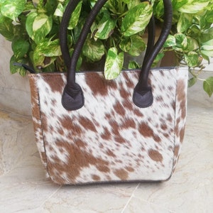 Handmade Cowhide Mini Tote Bag: Hair On Hide Leather Purse