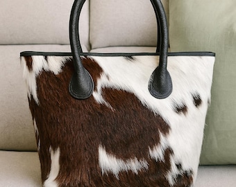 Handmade Tricolor Cowhide Tote Bag: Large Leather Western Purse