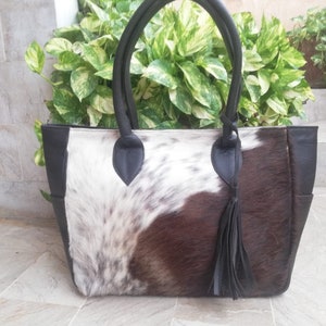 Sac fourre-tout en cuir de vachette pour femme fait main en peau de vache