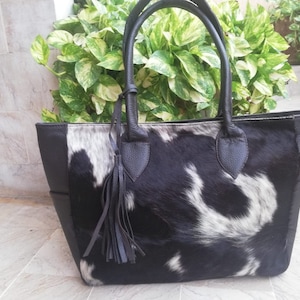 Sac fourre-tout en cuir de vachette fait main pour femme en peau de vache