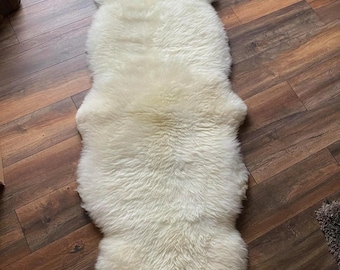 Genuine Australian Sheepskin Rug Large | Ivory White Sheepskin Double Pelt | Fur Throw 2ft x 6ft | Western Area Runner