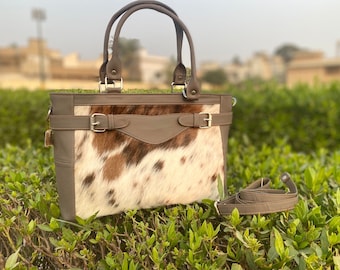 Handmade Tricolor Cowhide Tote Bag: Hair-On-Hide Leather Shoulder Bag