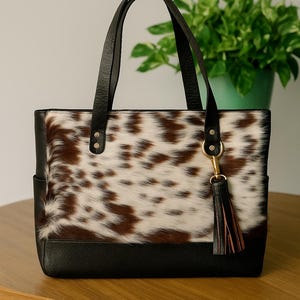 Handmade Tricolor Cowhide Tote Bag: Hair-On-Hide Leather Shoulder Bag