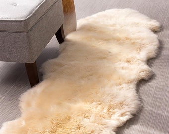 Genuine Australian Sheepskin Rug Large | Champagne Sheepskin Double Pelt | Fur Throw 2ft x 6ft | Western Area Runner