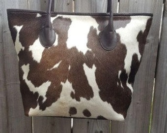 Handmade Cowhide Hair-On Tote Bag – Tricolor Leather Shoulder Bag