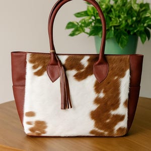 Handmade Cowhide Tote Bag: Hair On Hide Leather Shoulder Bag