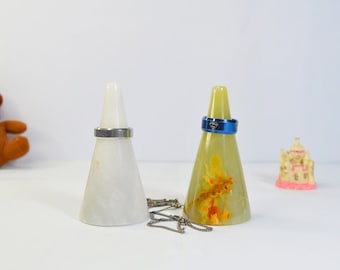 Marble Ring Holder Cone: Green Onyx & White Set